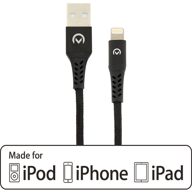 Mobilize Nylon Braided Charge/Sync kabel Apple MFi Lightning 2.4A 2m. Black - Afbeelding 2