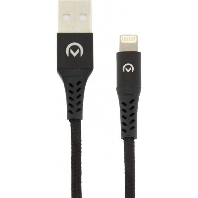 Mobilize Nylon Braided Charge/Sync kabel Apple MFi Lightning 2.4A 2m. Black