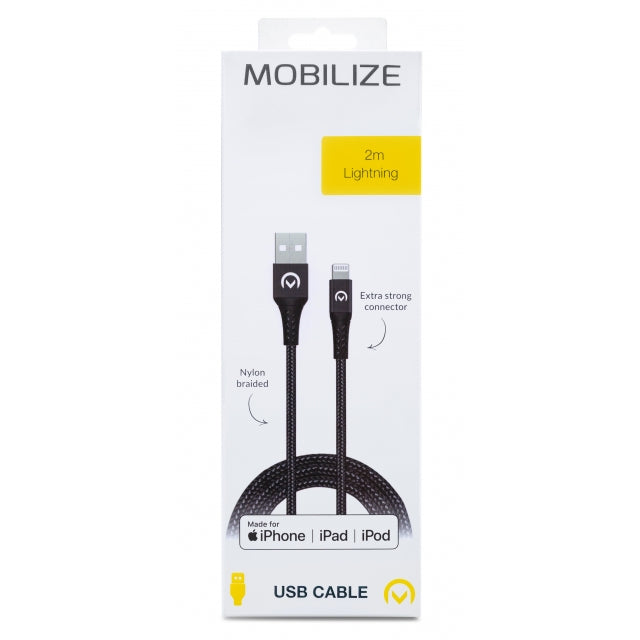 Mobilize Nylon Braided Charge/Sync kabel Apple MFi Lightning 2.4A 2m. Black - Afbeelding 4